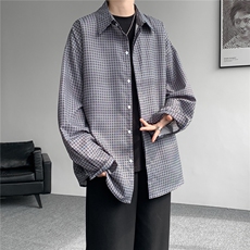 8XL-M长袖衬衫男春夏格子条纹衬衣宽松慵懒风防晒外套CS29005P45，男装防晒衣，电商B312