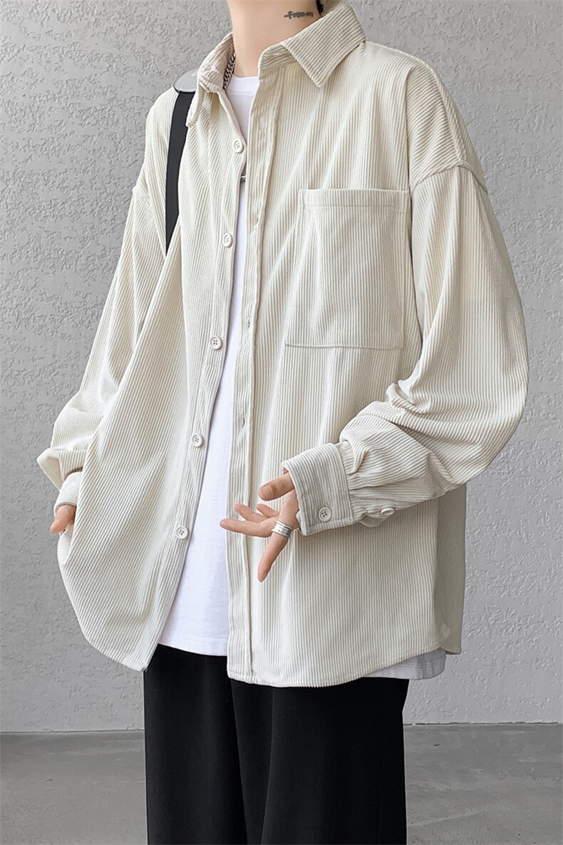 8XL-M灯芯绒衬衫特大码复古秋冬翻领长袖上衣纯色外套CS9001/P58,男装衬衫,电商B238
