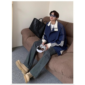 601-P53秋季夹克男拉链立领无帽宽松潮流春秋款男生外套