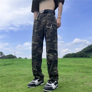 美式高街迷彩做旧水洗休闲裤直筒宽松潮流百搭男士牛仔裤J925-P75