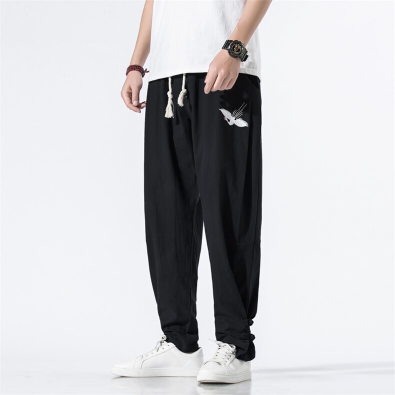 风秋装男士盘扣刺绣宽松休闲裤束脚哈伦裤男长裤运动裤M79P50图片