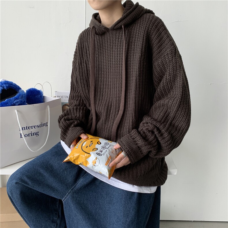 20秋冬港风连帽针织衫毛衣中性情侣纯色百搭韩版潮W01/,男装针织衫/毛衣,钱塘713