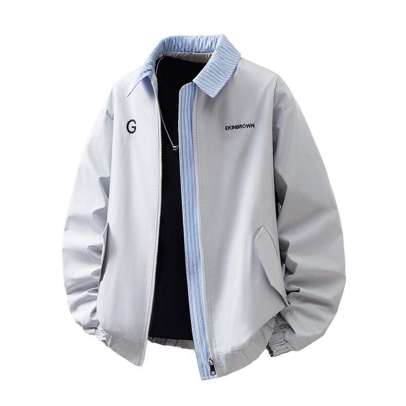 条纹撞色领字母刺绣大码M-5XL夹克男聚酯纤维JK78080P69控98，男装夹克，星座227-7