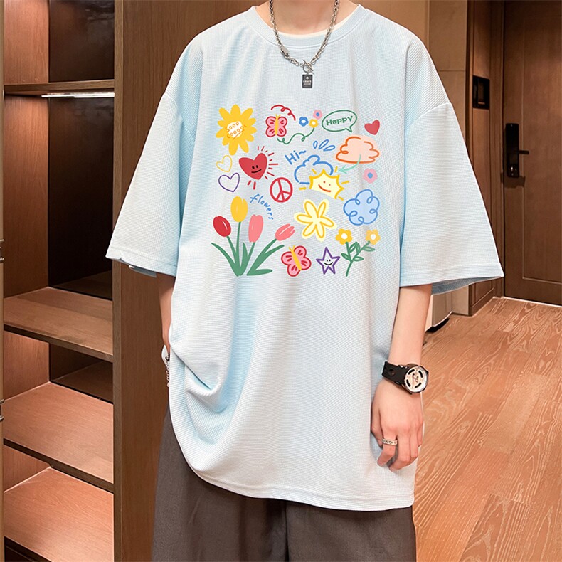 华夫格t恤男短袖男大码五分袖酒店风HT73319-P22,男装T恤,电商A040