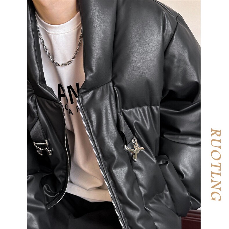现货-白鸭绒羽绒服外套男潮牌时尚潮流pu皮棉衣外套AM23075-P340,男装棉衣,电商A351