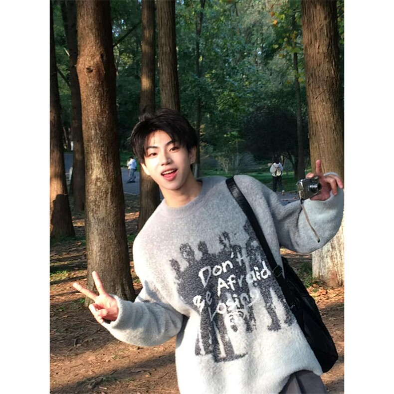美式慵懒风字母套头男休闲人物毛衣软糯秋冬水貂毛针织衫M8859,男装针织衫/毛衣,星座1116A（原606A-3）