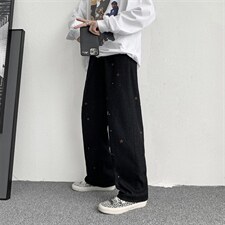 牛仔裤男欧美街头嘻哈宽松休闲九分裤潮流直筒老爹裤K1300-P30，男装休闲裤，星座512-4
