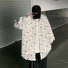 F254-P482024夏季新款立体流苏蝴蝶长袖衬衫美式慵懒风衬衣现货，男装衬衫，星座512-6