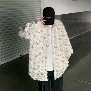 F254-P48 2024夏季新款立体流苏蝴蝶长袖衬衫美式慵懒风衬衣 现货图片