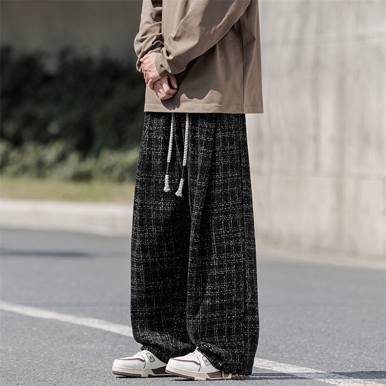 现货A2245TP45控79-秋季新款美式格子休闲裤男宽松直筒抽绳裤子,男装休闲裤,电商B241