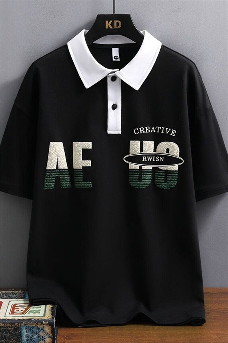 25065-P40夏季时尚休闲T恤男POLO衫港风宽松翻领短袖T恤撞色潮牌,男装Polo衫,电商D310B