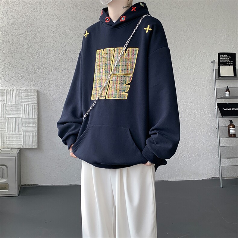 8XL-M美式复古小香风卫衣宽松连帽重磅外套刺绣加大码WY9109/P65图片