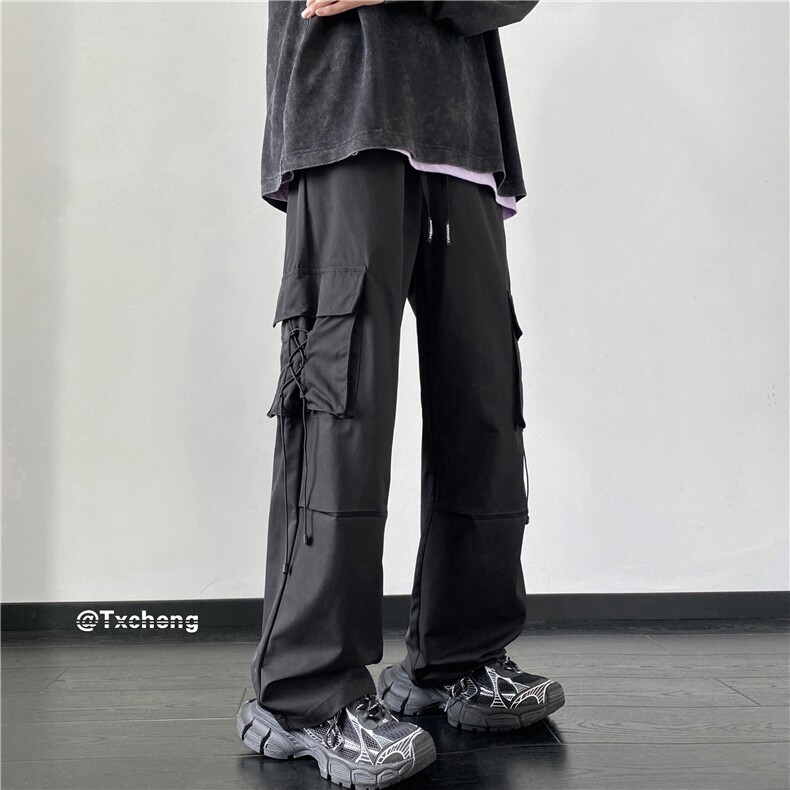 2023秋季新款机能风潮流抽绳口袋宽松工装裤B315-K23467-p55控78图片