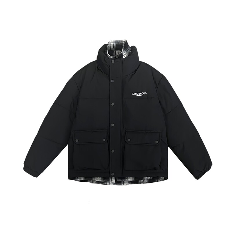 AY69/P138控178-冬季社会小伙假两件工装棉衣痞帅棉服外套男黑首2,男装棉衣,星座305B-1