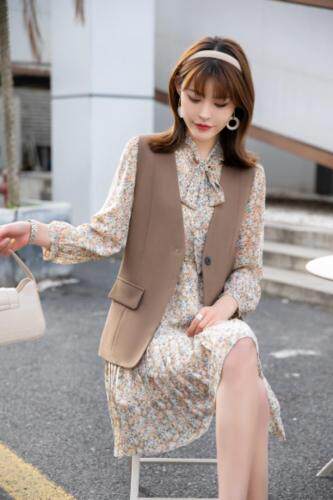 血纺连衣裙马甲两件套，女装连衣裙，英利伊人