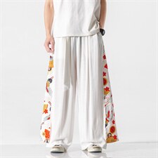 夏汉服坠感阔腿裤风情侣古风仙气宽松仙鹤直筒长裤K109/P85，男装民族服装，电商A221A