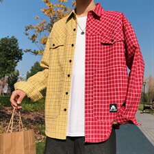 20年春季新款拼接格子休闲潮流衬衫宽松大码DS-B293-CS55-P38，男装衬衫，电商A306