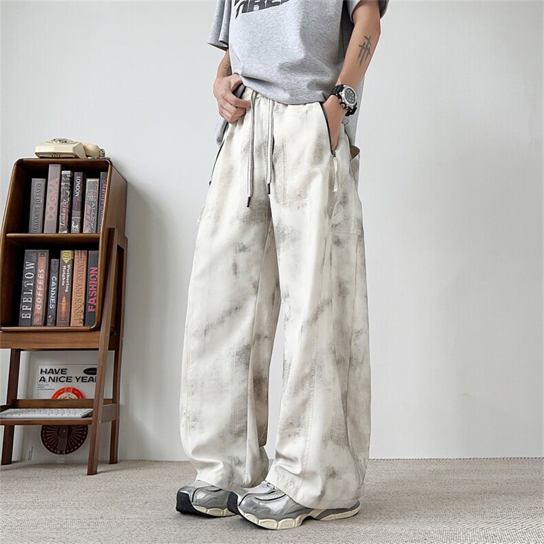 NASA联名休闲裤男春季新款垂坠感宽松直筒裤扎染设计感工装伞兵裤，女装休闲裤，星座1204