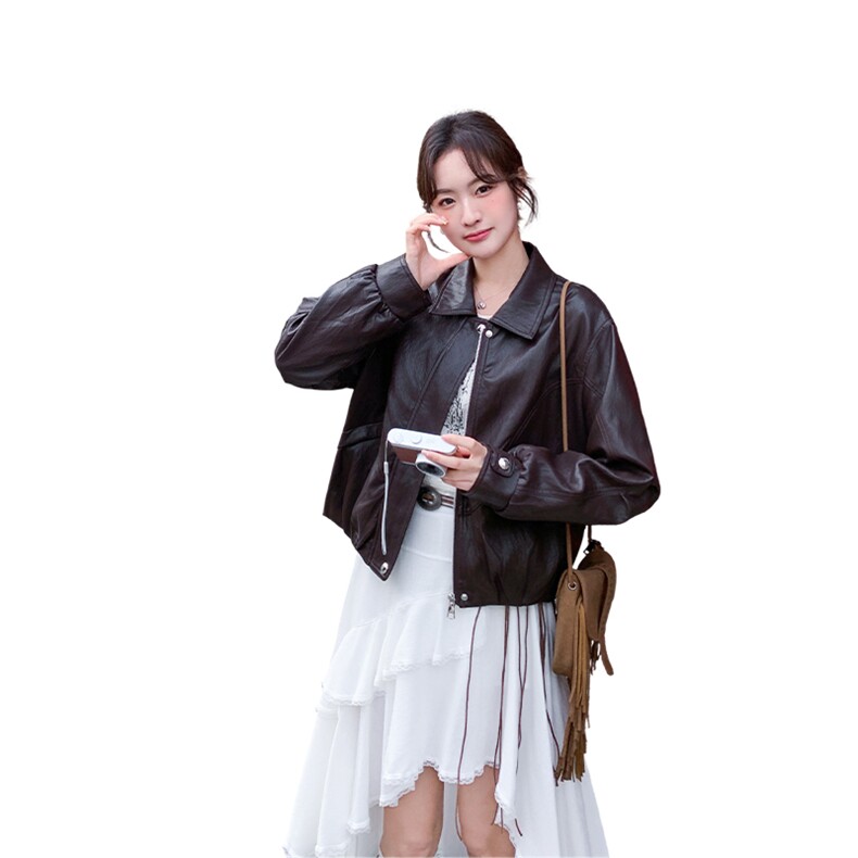 春季新款大货2026韩系复古皮衣外套女机车服M2605P160K258,女装短外套,2C268