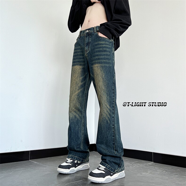 B221美式ins高街暗黑光版修身微喇牛仔裤LK23137-P55控78,男装牛仔裤,电商B221