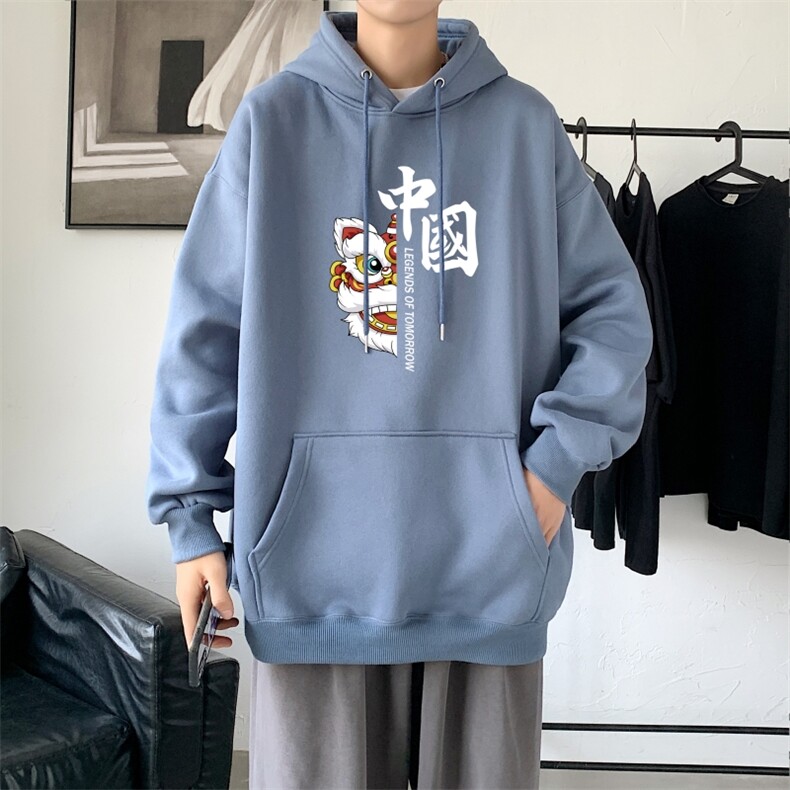 L2415P48秋装21中性纯色连帽卫衣套头宽松外套情侣装打底帽衫图片
