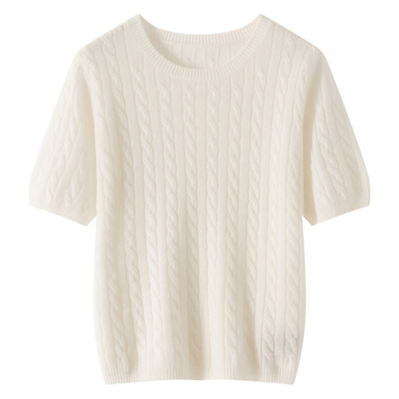 2025春秋新款羊绒衫女100纯羊绒圆领半袖针织打底衫薄款内搭上衣，女装羊绒衫，镁纯羊绒