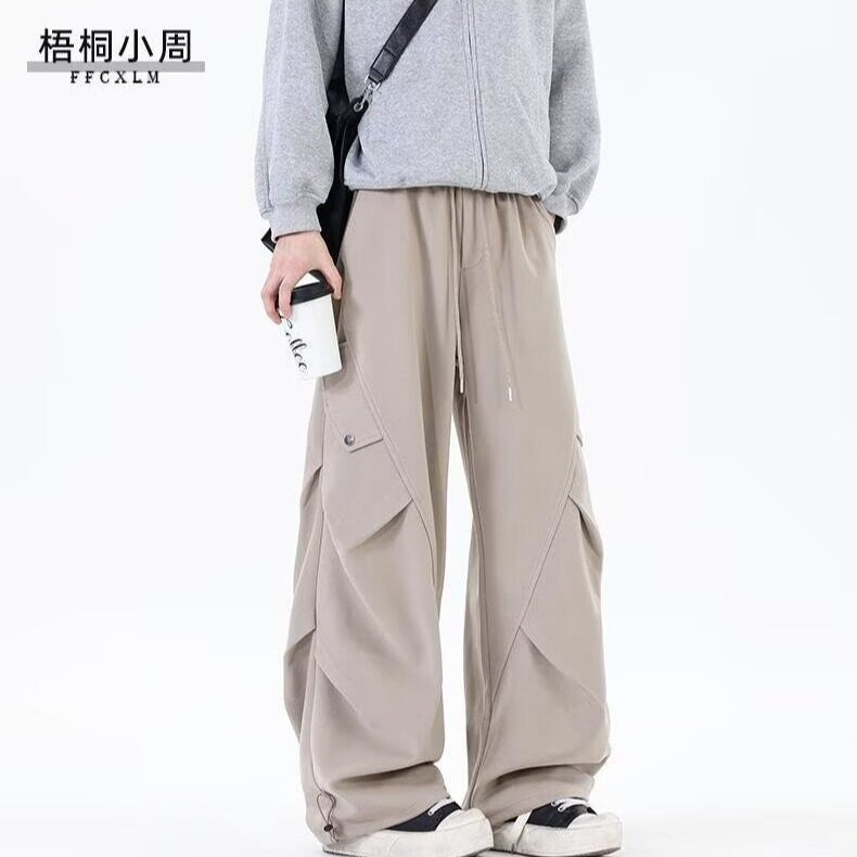 美式潮牌解构设计感褶皱工装裤男女秋冬阔腿百搭休闲长裤H235P50,男装工装外套,星座1013-1