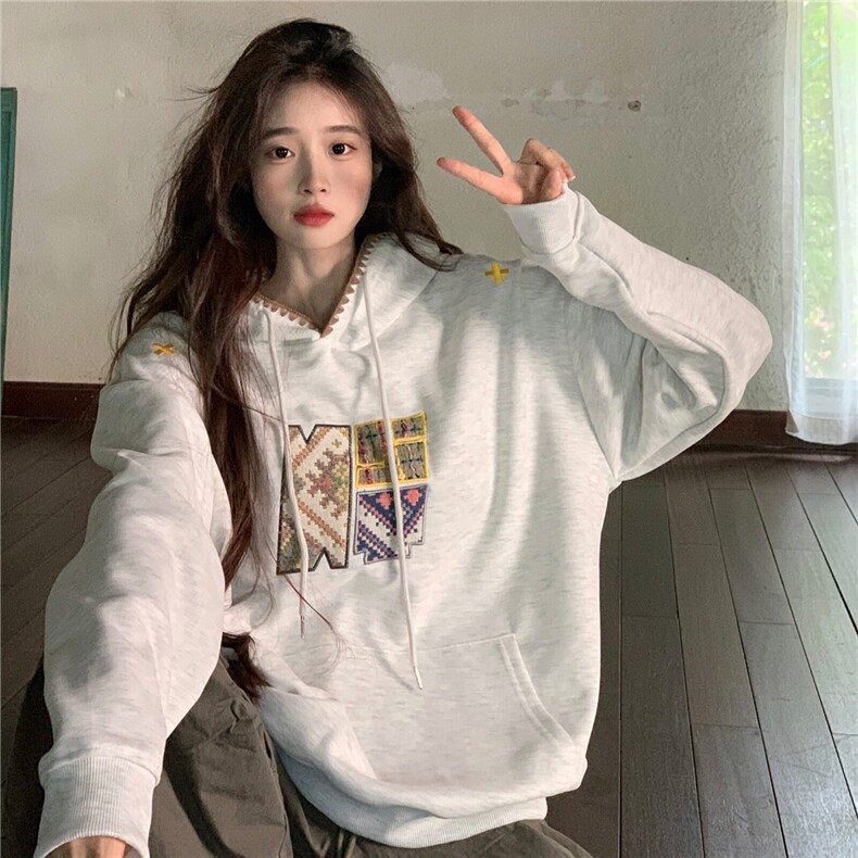 EE077-P65仿棉复合卫衣男女情侣装春秋刺绣薄款宽松外套连帽上衣,女装短外套,星座911-3