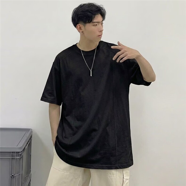 2026新款日系男装夏季重磅圆领纯色宽松情侣男女半袖T恤短袖上衣,男装T恤,星座506A