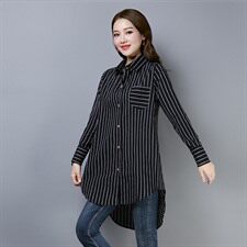 衬衫2021年秋季潮流简约个性显瘦修身百搭长袖拼接POLO领，女装衬衫，独衣靓