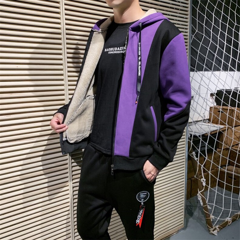 秋冬季羊羔绒运动套装男加绒加厚外套TZ826-P80,男装休闲套装,星座210-3