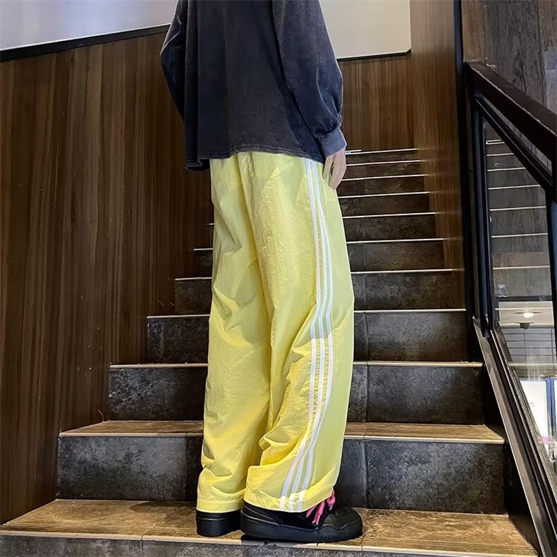 粉色速干男式休闲裤秋天薄款垂感宽松多巴胺穿搭阔腿裤子潮牌,男装休闲裤,四季星座218-1