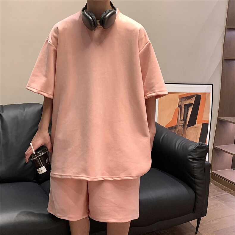 1港风模麂皮绒大码M-5XL短TDT8766P23DK8767P32套装TZ8757P55,男装休闲套装,星座226-2