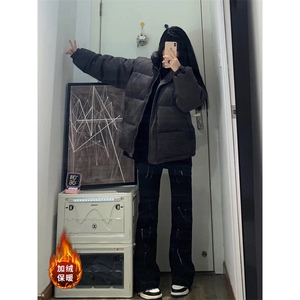高街美式复古漆点泼墨牛仔裤嘻哈痞帅 常规55 加绒65图片