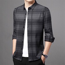 长袖衬衫男春秋季2023新款商务休闲潮流纯色百搭中年男士衬衣，男装衬衫，电商B212（原钱塘6029）