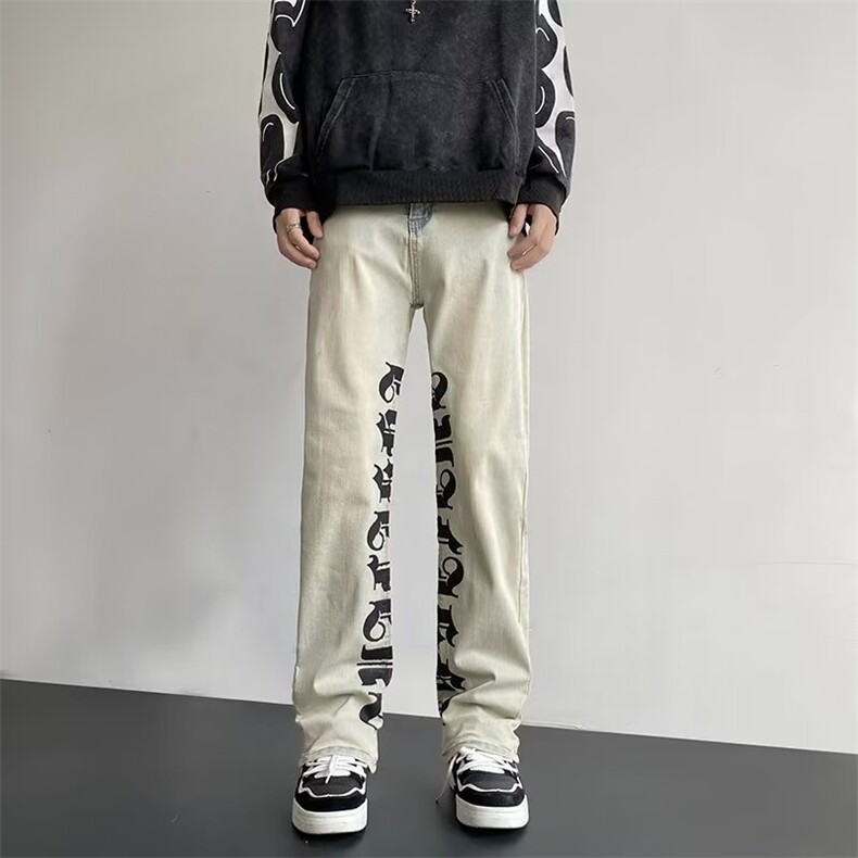 美式高街牛仔裤男韩版潮字母印花2024春季新款ins长裤RK1498-P60,男装牛仔裤,星座412-3