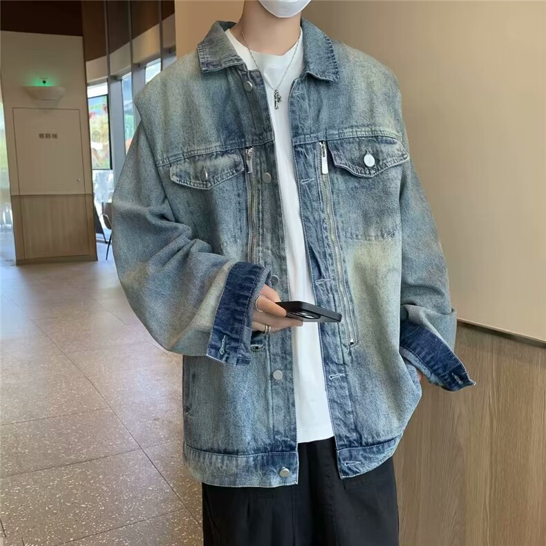 美式水洗牛仔夹克男女ins潮牌小众垫肩设计牛仔外套M1171-P64,男装夹克,星座1109-3