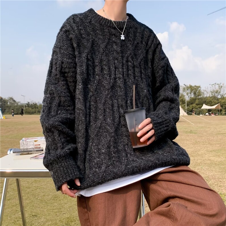 冬季毛衣男加厚打底宽松慵懒保暖内搭圆领粗线麻花针织衫9038P48,男装针织衫/毛衣,星座410-2