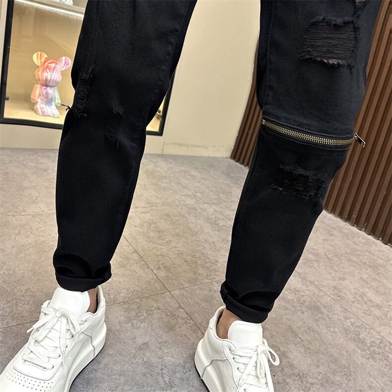 1506-1/KFT11441/P53潮牌新款男士黑色弹力牛仔裤时尚痞帅性拉链,男装牛仔裤,星座1506-1