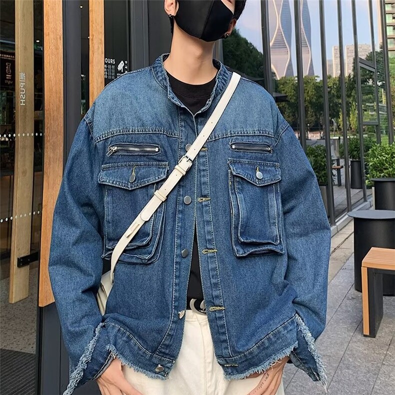 工装牛仔外套复古设计感毛边潮牌痞帅牛仔衫,男装工装外套,星座716-2