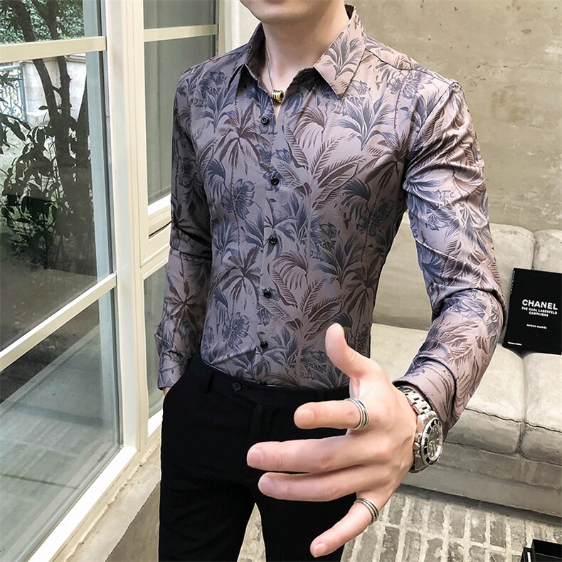 312A-5-285-P55长袖高级感秋季休闲英伦发型师韩版纯色男士衬衣,男装衬衫,星座312A-5
