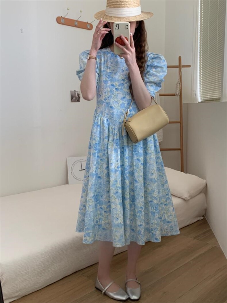 夏季新款韩系碎花连衣裙，女装连衣裙，三文鱼