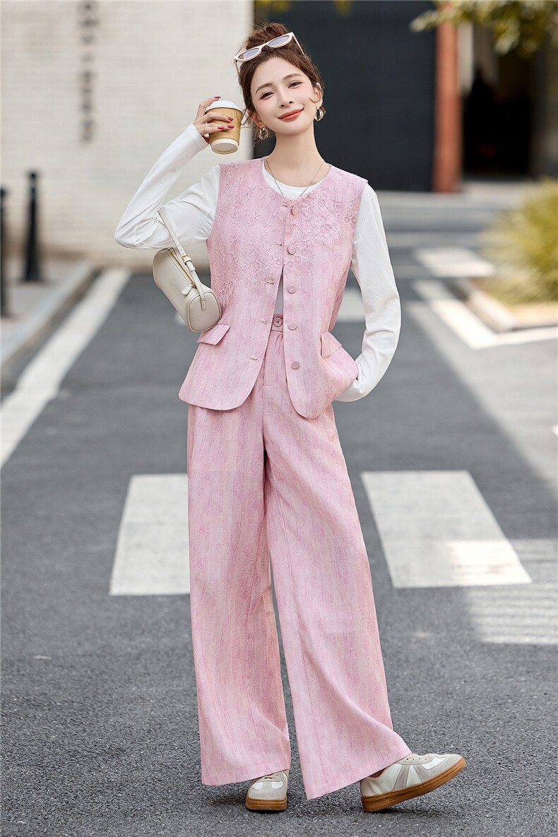 现货。现货。2026年秋季时尚套装马甲阔腿裤三件套装,女装套装/套裙,艾仟回(原伊仟回)