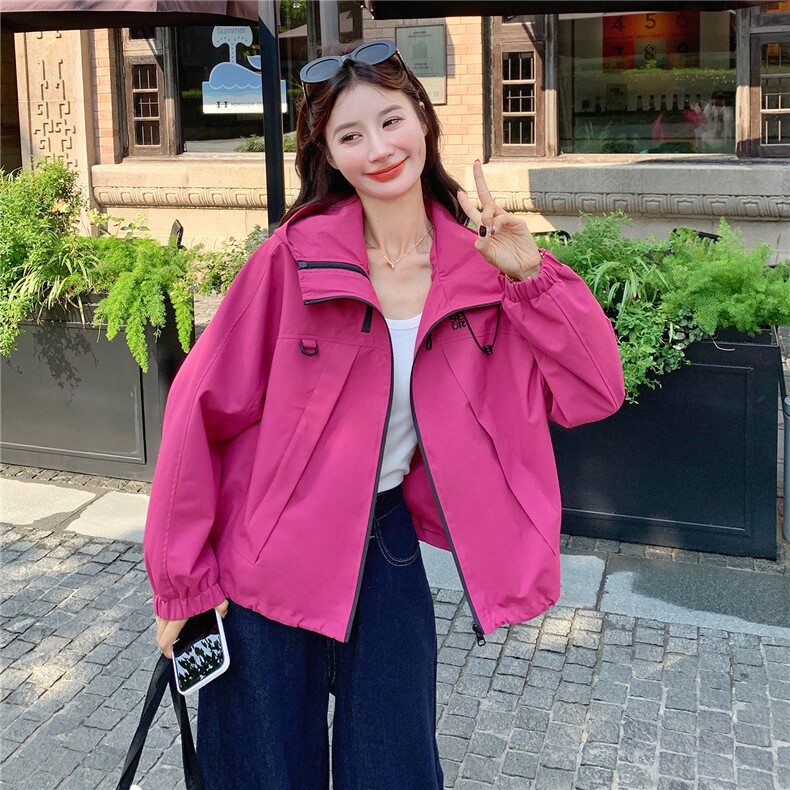 连帽冲锋衣外套女2025秋季新款韩版宽松休闲百搭小个子短款上衣潮,女装短外套,2C306