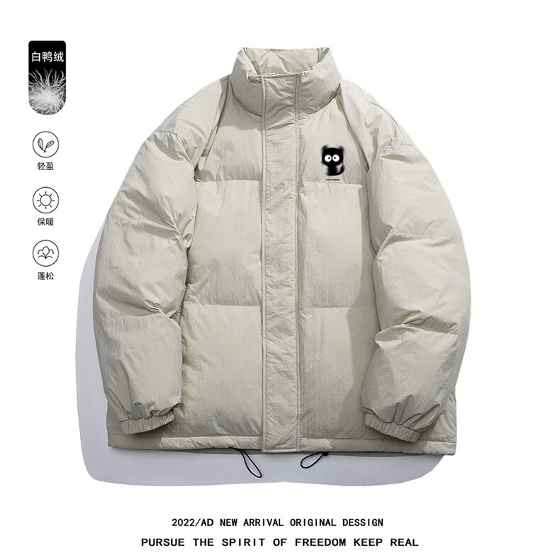 白鸭绒白底22冬季新品设计感小猫印花加厚立领棉衣YR188P195控258,男装羽绒服,电商A247-1