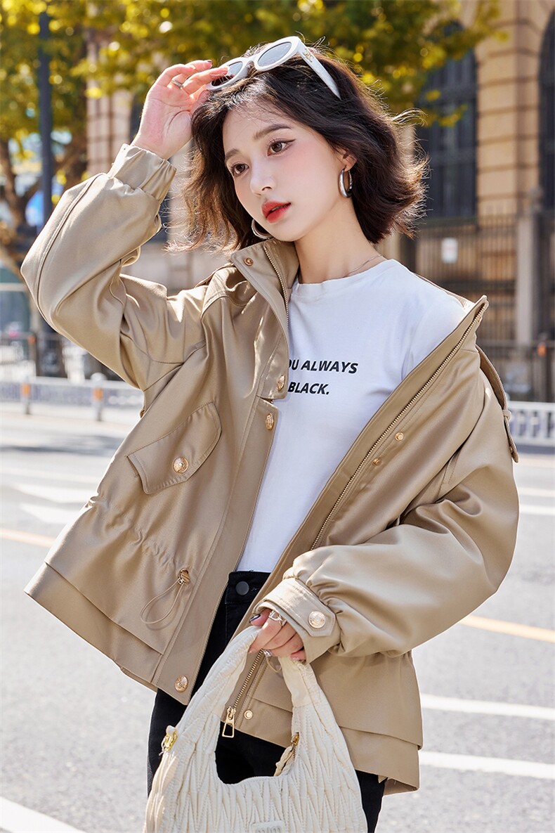现货2024秋装新款小众设计时尚廓形宽松风衣短外套,女装风衣,深水步