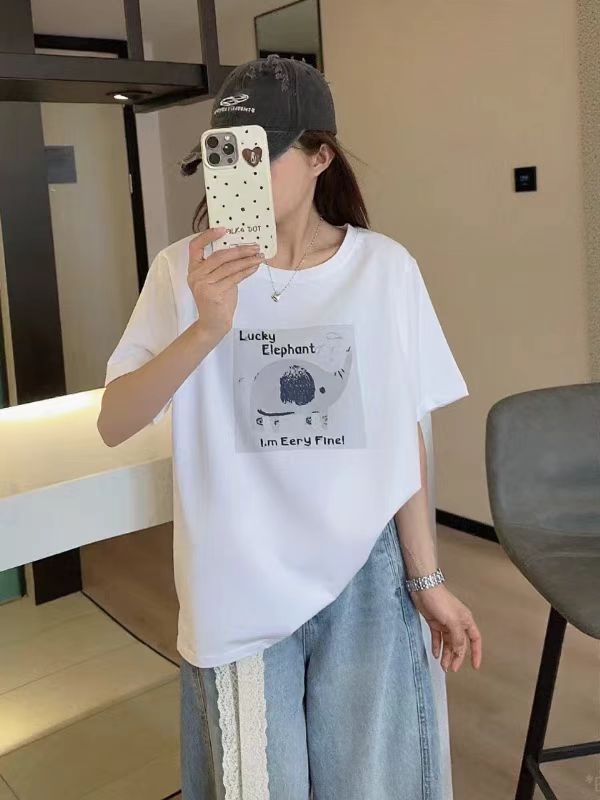 2025简约百搭可爱小象雪花棉T恤,女装T恤,湘姗