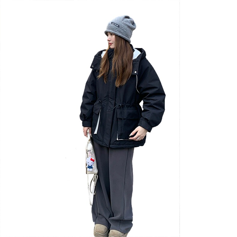 【现货】工装羽绒服冬季新款冲锋衣连帽中长款外套抽绳羽绒衣,女装羽绒服,2C238