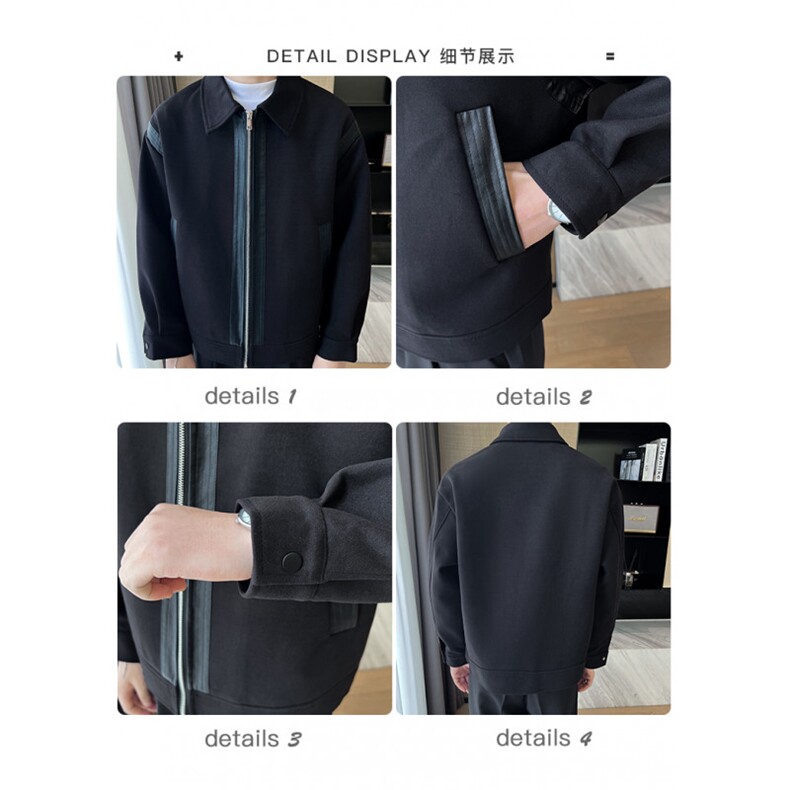 轻熟风高端呢子拼皮宽松外套大衣夹克男A236-JK0812加棉-P140,男装夹克,电商A236