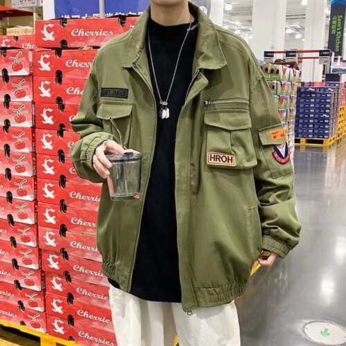 现货 夹克休闲宽松2023春季潮男工装上衣飞行员外套 W2734-P52图片